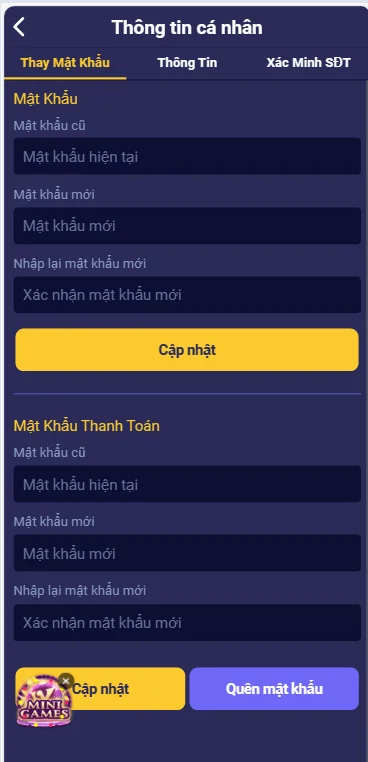 Cập nhật thông tin sau khi đăng nhập Wibo88