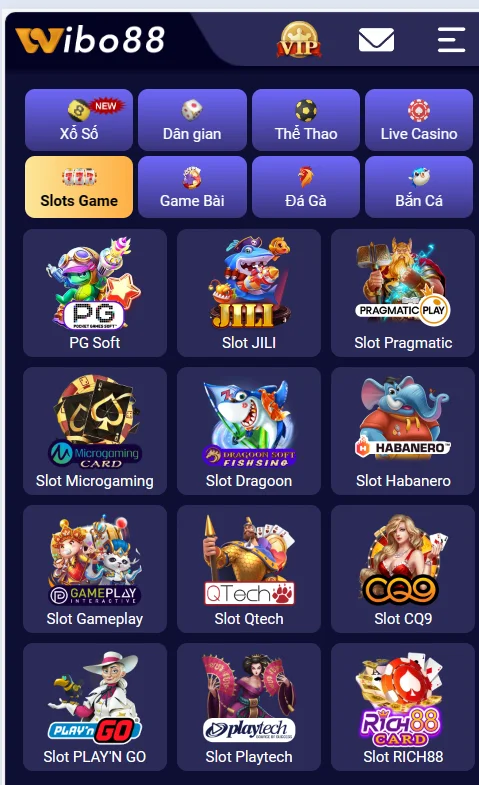Slot game WIBO88 đa dạng chủ đề