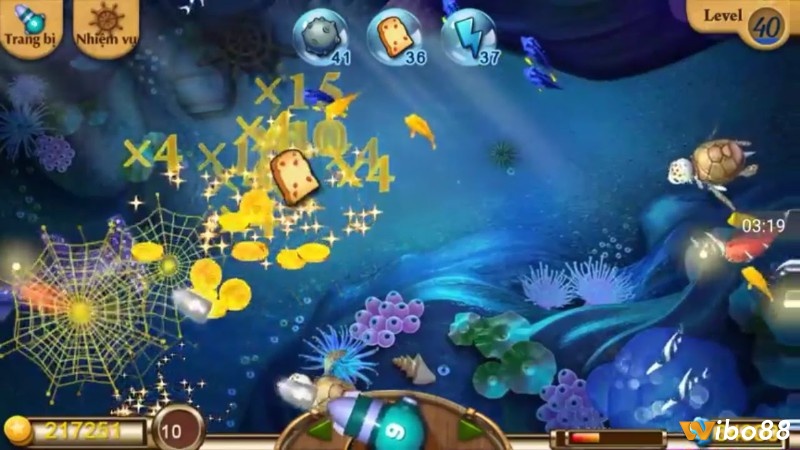Game bắn cá nổi bật với thiết kế đại dương sống động, nhiều loại cá với màu sắc rực rỡ và hiệu ứng bắn súng ấn tượng