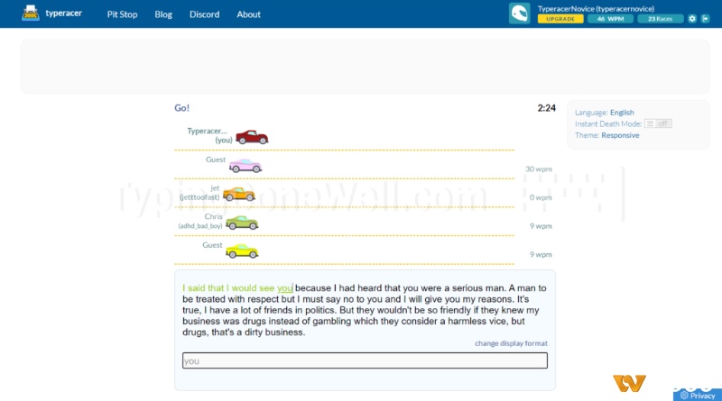 TypeRacer biến việc luyện gõ thành một cuộc đua thú vị đầy kịch tính giữa hàng ngàn người chơi trực tuyến.