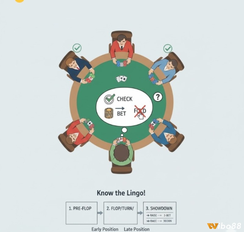 Người mới chơi poker cần nắm vững các thuật ngữ cơ bản để theo kịp ván đấu và hiểu rõ hành động trên bàn