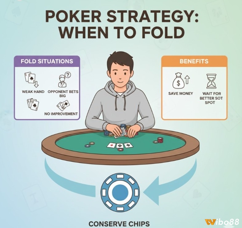 Người chơi poker học cách fold đúng lúc khi bài yếu hoặc đối thủ cược mạnh để bảo toàn vốn