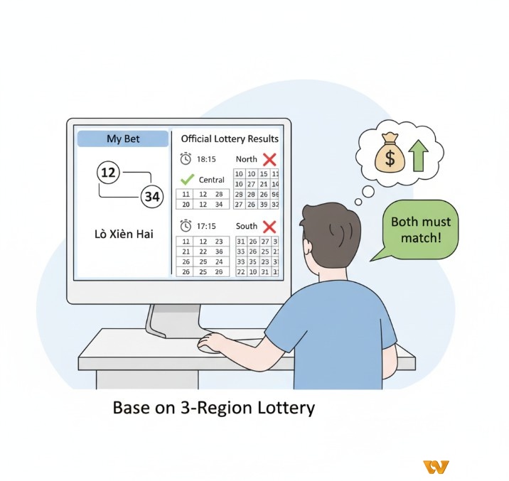 Thực hiện so sánh cặp số lô xiên 2, với kết quả xổ số kiến thiết ba miền nhằm xác định thắng thua