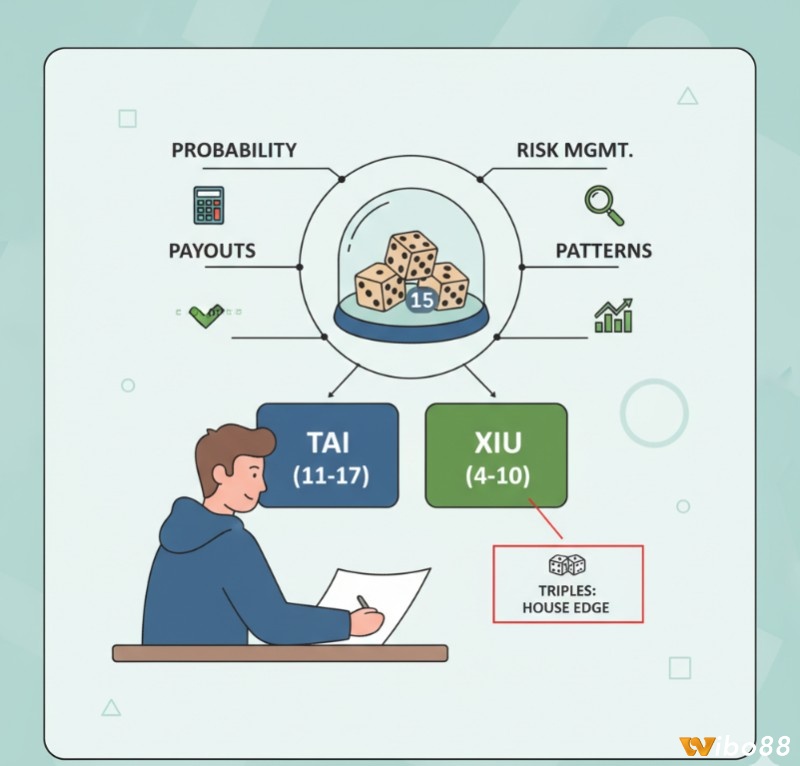 Người chơi Tài Xỉu nghiên cứu xác suất, mô hình và rủi ro từ ba viên xúc xắc