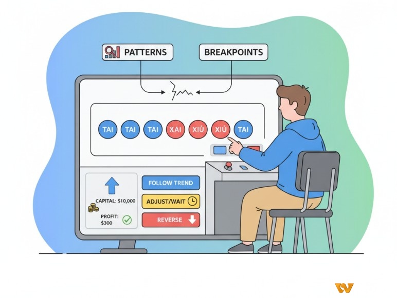 Người chơi Tài Xỉu phân tích cầu, phát hiện điểm gãy và áp dụng chiến thuật phù hợp để tối ưu cược