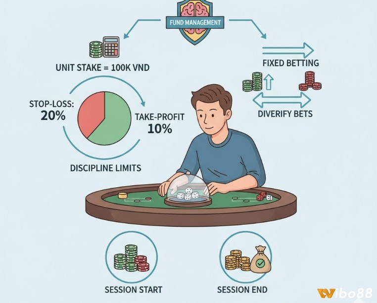 Người chơi tài xỉu áp dụng chiến lược quản lý vốn thông minh với chia nhỏ vốn, giới hạn thắng thua