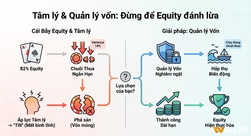 Phân tích hai kịch bản về tâm lý và quản lý vốn, chỉ rõ nguy cơ phá sản và lộ trình hiện thực hóa Equity Poker là gì dài hạn