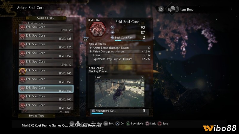 Màn hình Soul Core và kỹ năng Yokai trong Nioh 2