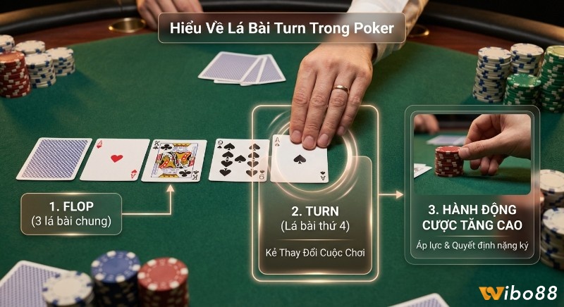 Giải thích các giai đoạn của lá bài Turn trong Poker: từ Flop, lá bài thứ 4 "kẻ thay đổi cuộc chơi" và hành động cược áp lực trong flop turn river poker là gì