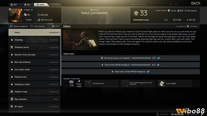 Escape from Tarkov có hệ thống nhiệm vụ đa dạng giúp bạn khám phá cốt truyện của trò chơi