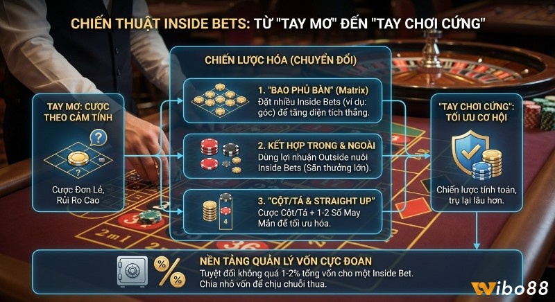 Sơ đồ phát triển chiến thuật Inside Bets hiệu quả: Từ cược bản năng đến tay chơi cứng, áp dụng Matrix, kết hợp cược trong ngoài và quản lý vốn