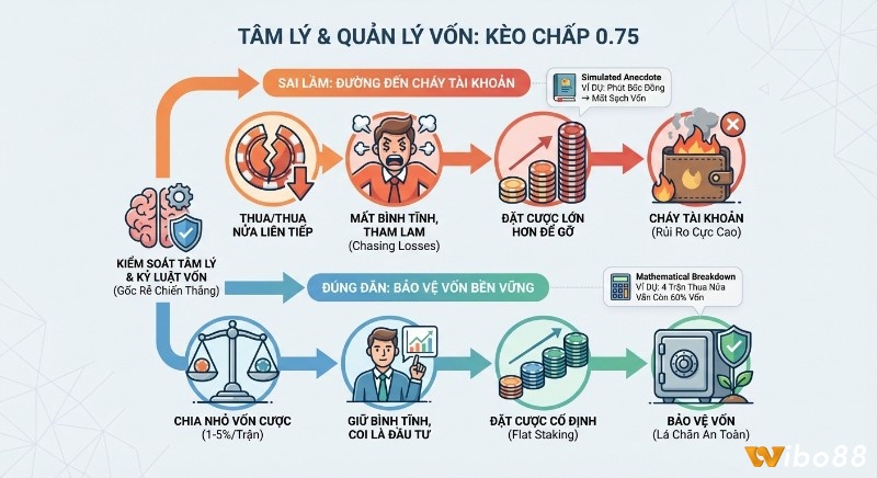 Chiến lược quản lý tâm lý và vốn cược kèo chấp 0.75 là gì: vạch trần sai lầm gỡ gạc dẫn đến cháy tài khoản và hướng dẫn bảo vệ vốn bền vững