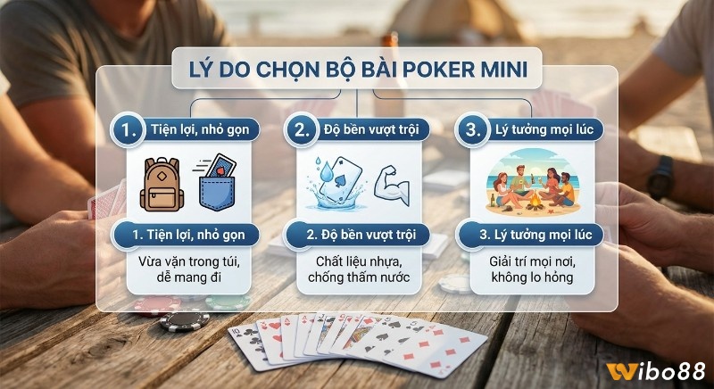 3 lý do chính khiến bộ bài poker mini là lựa chọn thông minh: tiện lợi, bền vượt trội chống thấm nước, giải trí mọi lúc