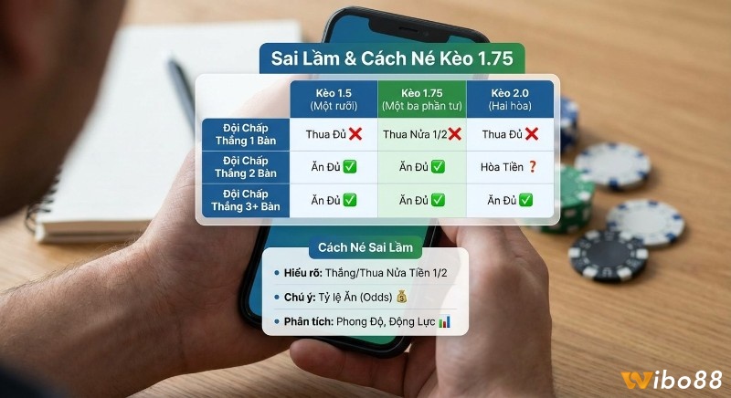 Bảng so sánh kèo 1.5, 1.75, 2.0 và hướng dẫn né sai lầm khi đọc kèo cược, đặc biệt là thắng thua nửa tiền