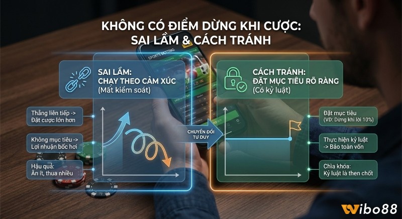 Bảng so sánh sai lầm không có điểm dừng khi cược bóng đá do cảm xúc và cách tránh bằng mục tiêu rõ ràng để bảo toàn vốn