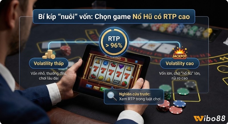 Hướng dẫn chiến lược chơi Nổ Hũ hiệu quả: chọn game RTP trên 96% theo độ biến động (volatility) phù hợp và nghiên cứu luật chơi