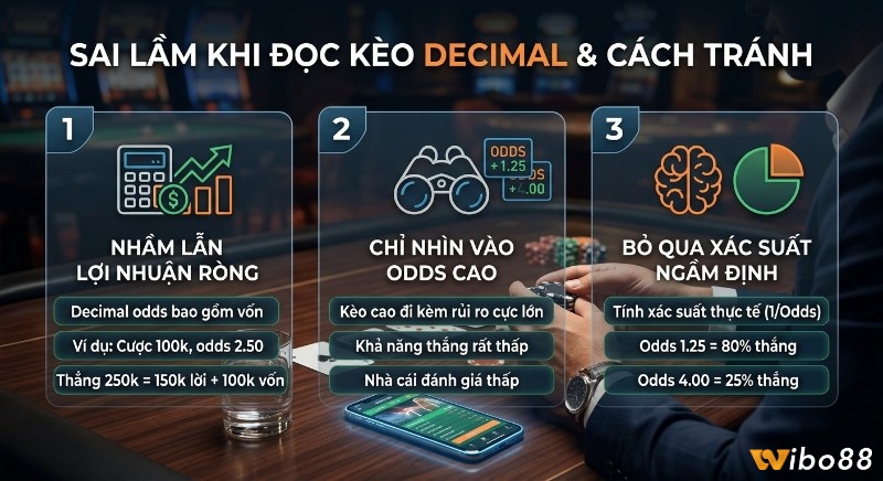 Tổng quan 3 sai lầm thường gặp khi đọc kèo Decimal odds bóng đá là gì và cách tránh, từ nhầm lợi nhuận đến bỏ qua xác suất