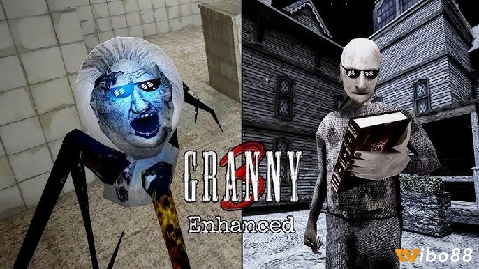 Granny 3 với bối cảnh ngôi nhà ma ám và nhân vật đang tìm cách trốn thoát