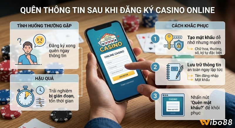 Hướng dẫn đăng ký casino: Quy trình 3 bước khắc phục quên mật khẩu/tên đăng nhập sau khi đăng ký casino online, gợi ý tạo mật khẩu mạnh và lưu trữ an toàn