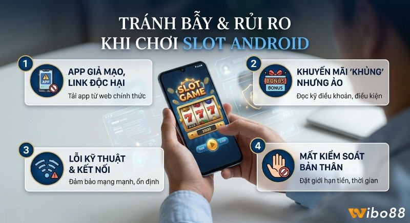 Checklist 4 rủi ro và cách tránh khi chơi, Slot game trên điện thoại Android: app giả mạo, khuyến mãi ảo, lỗi kỹ thuật, mất kiểm soát