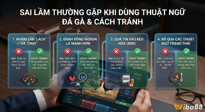 Checklist 4 sai lầm phổ biến khi dùng thuật ngữ đá gà và cách tránh, giúp người chơi nâng cao kỹ năng đọc kèo