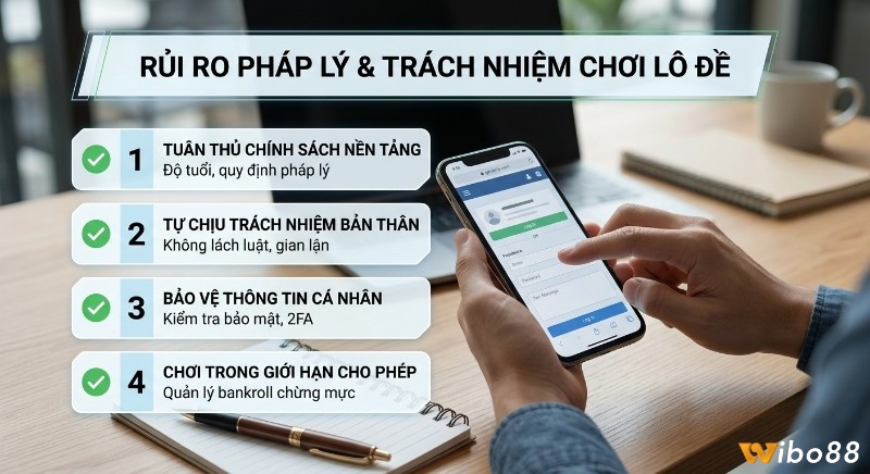 Checklist 4 nguyên tắc về rủi ro pháp lý và trách nhiệm người chơi lô đề, tập trung bảo vệ thông tin cá nhân và tuân thủ quy định
