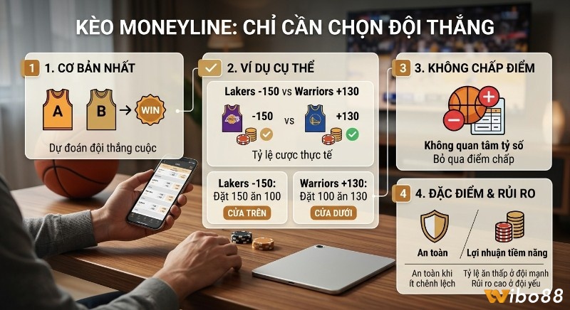 Hướng dẫn kèo Moneyline bóng rổ: chọn đội thắng đơn giản, không cần điểm chấp, ví dụ tỷ lệ cược và đặc điểm rủi ro