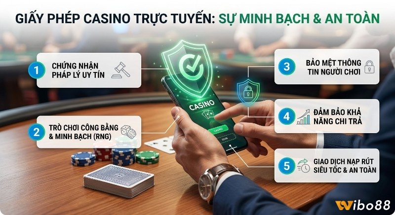 Checklist 5 yếu tố giúp giấy phép casino trực tuyến đảm bảo uy tín, an toàn, công bằng trò chơi và giao dịch cho người chơi