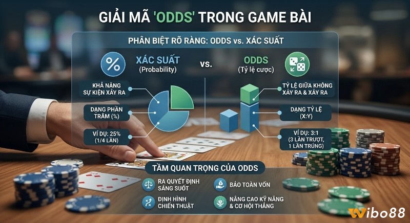 Bảng so sánh Odds và Xác suất, hướng dẫn cách sử dụng để ra quyết định sáng suốt, định hình chiến thuật và bảo toàn vốn khi hiểu odds trong game bài