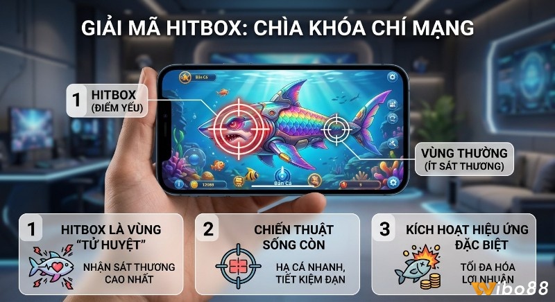 Quy trình 3 bước giải mã, Hitbox trong bắn cá là gì, điểm yếu chí mạng trong bắn cá giúp hạ gục cá nhanh, tiết kiệm đạn, tối đa hóa lợi nhuận