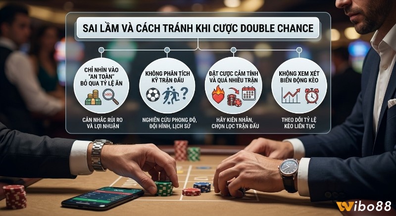 Hướng dẫn tránh 4 sai lầm phổ biến khi cược Double Chance, tập trung phân tích tỷ lệ, trận đấu, cảm xúc và biến động kèo
