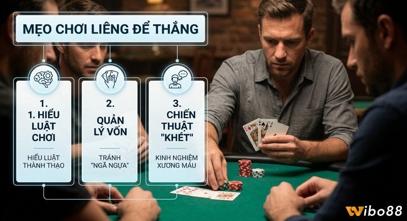 Tổng quan chiến lược 3 mẹo chơi Liêng để thắng lớn, giúp người chơi hiểu luật chơi Liêng ba lá cơ bản, quản lý vốn tránh ngã ngựa và áp dụng chiến thuật khét