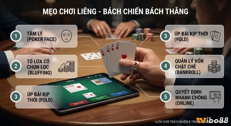 Checklist 5 mẹo chơi Liêng bách chiến bách thắng: tâm lý poker face, tố lừa, úp bài, quản lý vốn, quyết định nhanh online