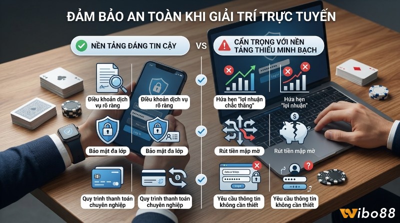 So sánh nền tảng giải trí: uy tín (điều khoản rõ, bảo mật, thanh toán) và thiếu minh bạch (hứa hẹn lợi nhuận, rút tiền mờ)