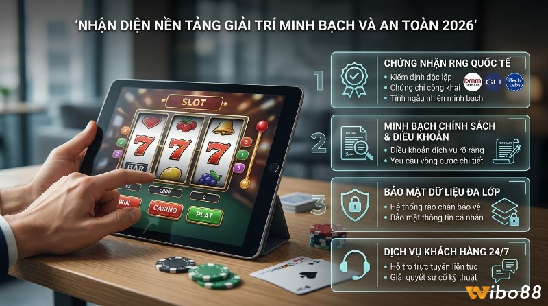 Nhận diện nền tảng giải trí minh bạch an toàn 2026 với chứng nhận RNG quốc tế, chính sách rõ ràng, bảo mật dữ liệu đa lớp và hỗ trợ 24/7