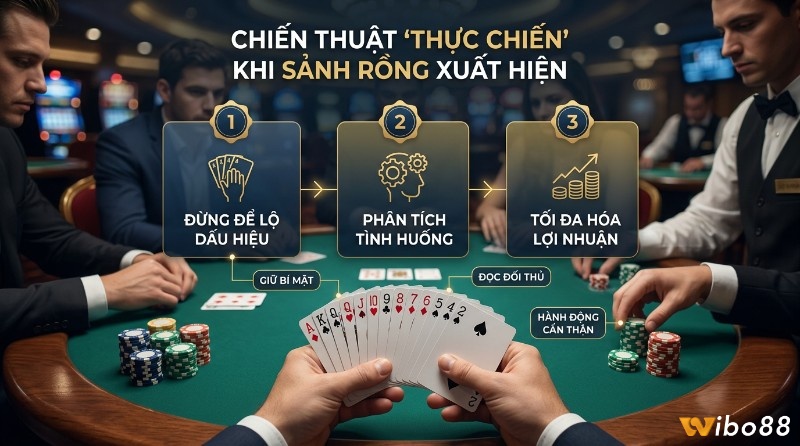 Chiến thuật thực chiến khi Sảnh rồng Poker là gì xuất hiện: giữ bí mật, phân tích đối thủ, hành động cẩn thận để tối đa hóa lợi nhuận