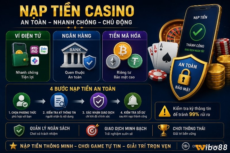 Cách nạp tiền casino an toàn, nhanh chóng, hiệu quả cùng wibo88