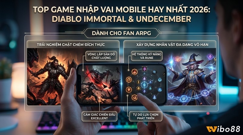 Top game nhập vai mobile hay nhất, dành cho fan ARPG gồm Diablo Immortal và Undecember, nổi bật với lối chơi chặt chém đã tay, vòng lặp săn trang bị hấp dẫn và hệ thống rune phong phú, cho phép tùy biến nhân vật theo nhiều hướng khác nhau