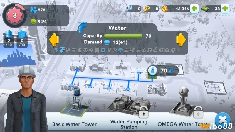 Dịch vụ trong SimCity BuildIt quản lý điện nước và dịch vụ cho khu dân cư