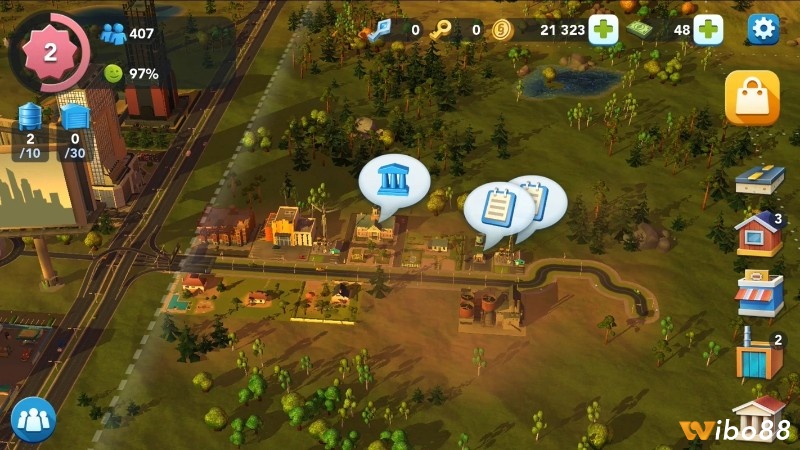 Đồ họa 3D SimCity BuildIt hiển thị thành phố 3D với tòa nhà và đường phố